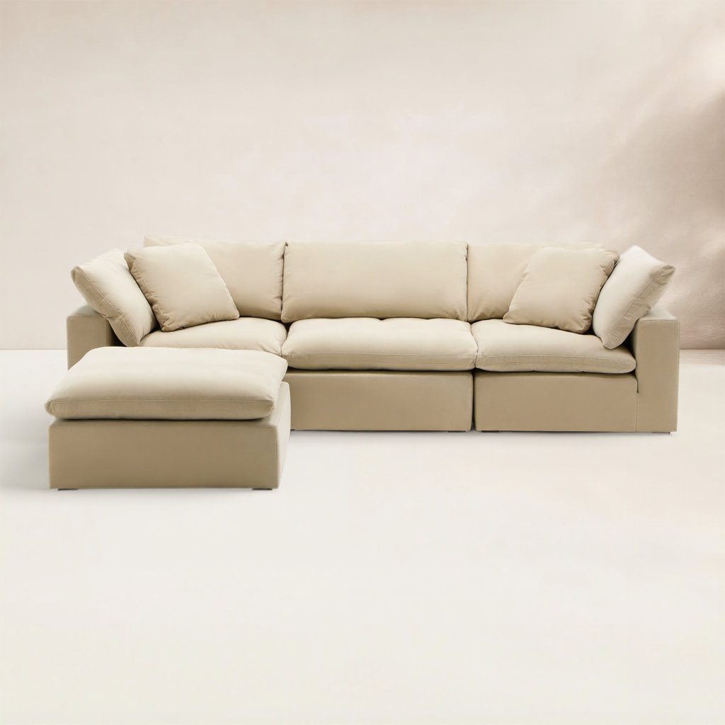 Calana Modular Sectional, Almond, 4 Piece (2 Corner, 1 Armless, 1 Ottoman)