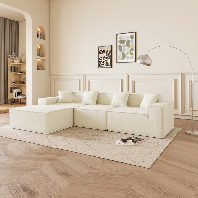 Modular L-Shaped Sectional Sofa with Reversible Chaise, Deep Seat Cushions, Beige