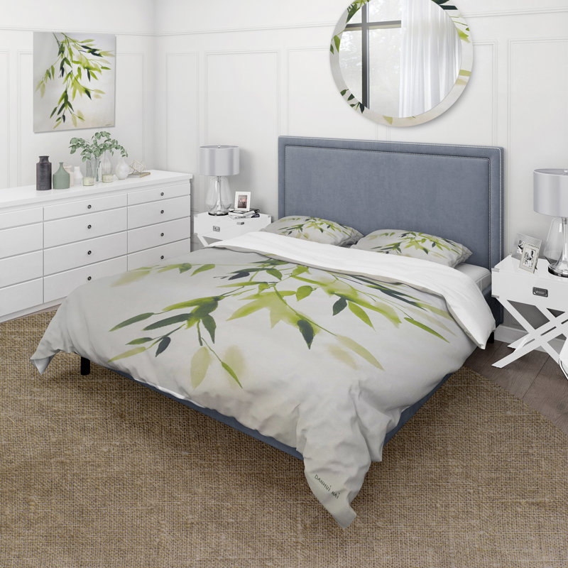 Floral Duvet Cover Set - Simplist Bamboo Leaves I, King Duvet Cover + 2 Shams