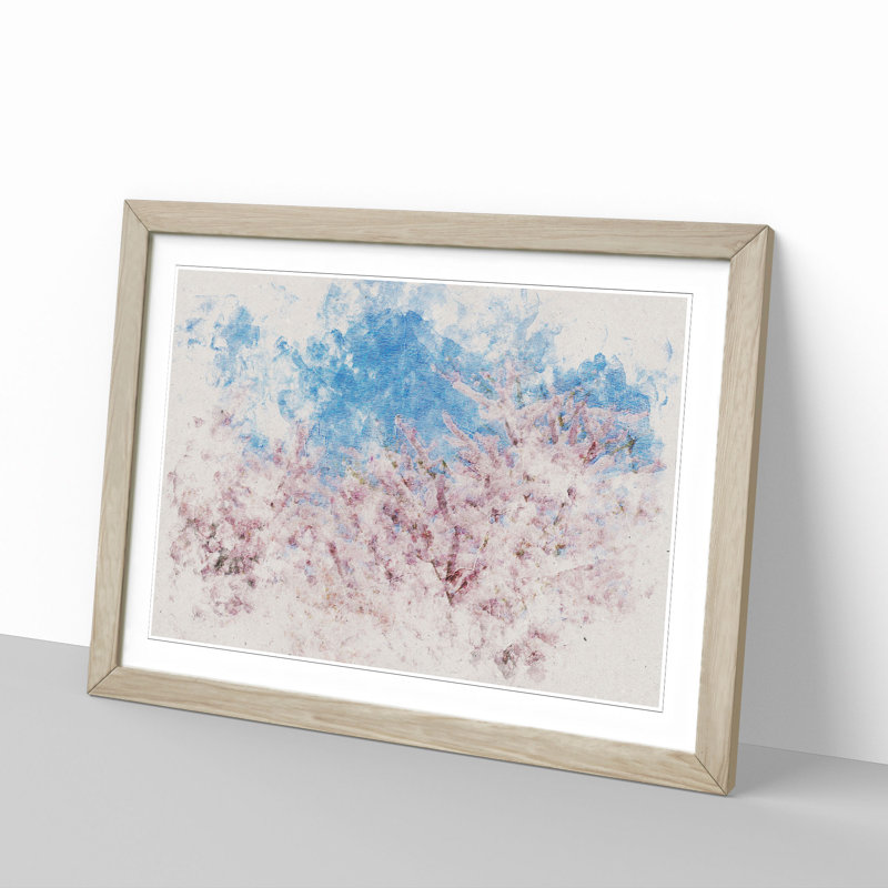 Top of a Pink Cherry Blossom Tree Watercolour - Picture Frame Graphic Art Print, 62cm H x 87cm W x 2cm D, Oak Framed