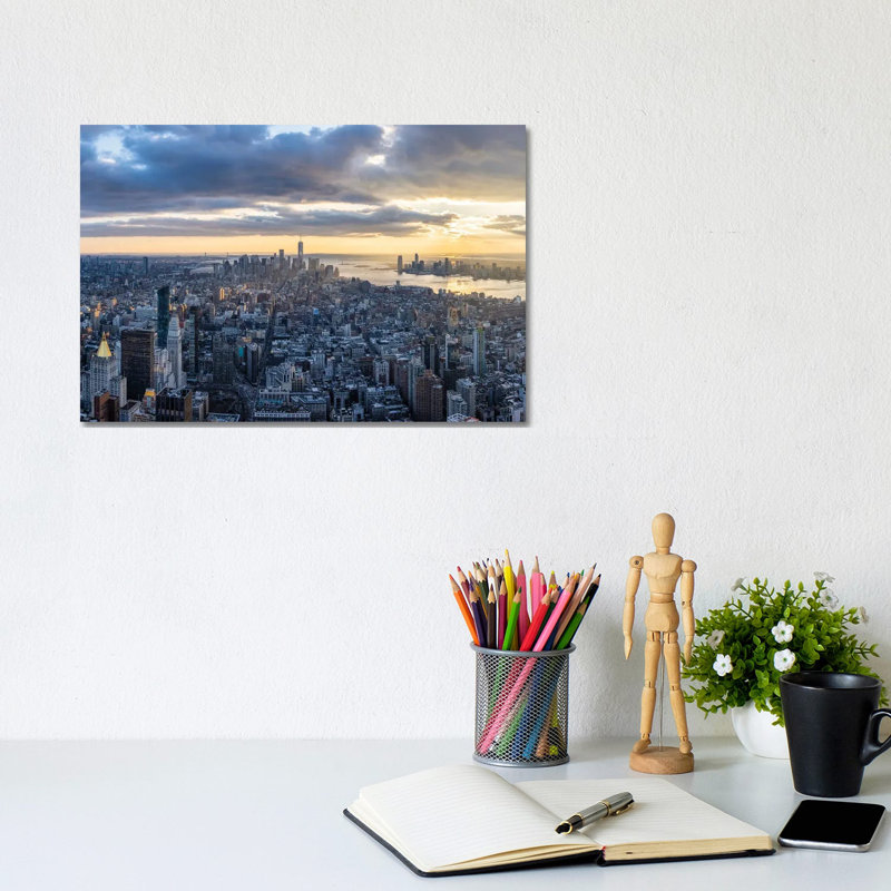 Lower Manhattan Skyline At Sunset by Jan Becke - Wrapped Canvas Print, 20.32 cm H x 30.48 cm W