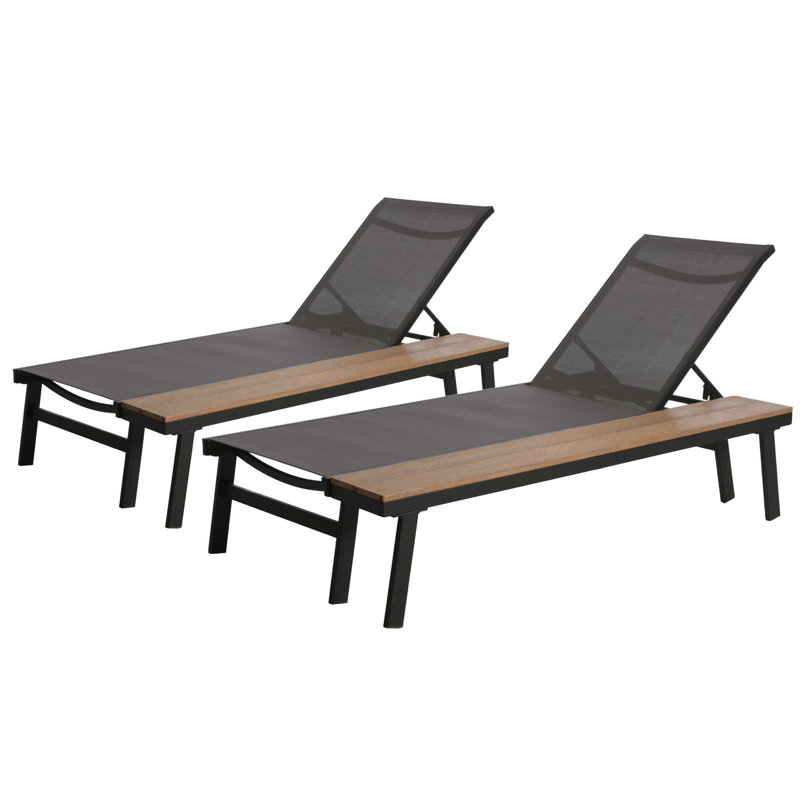 De 2 méridiennes confortables avec structure en aluminium et en grillage - Greyblack Lounge Rust - Structure et pièces en bois d'eucalyptus