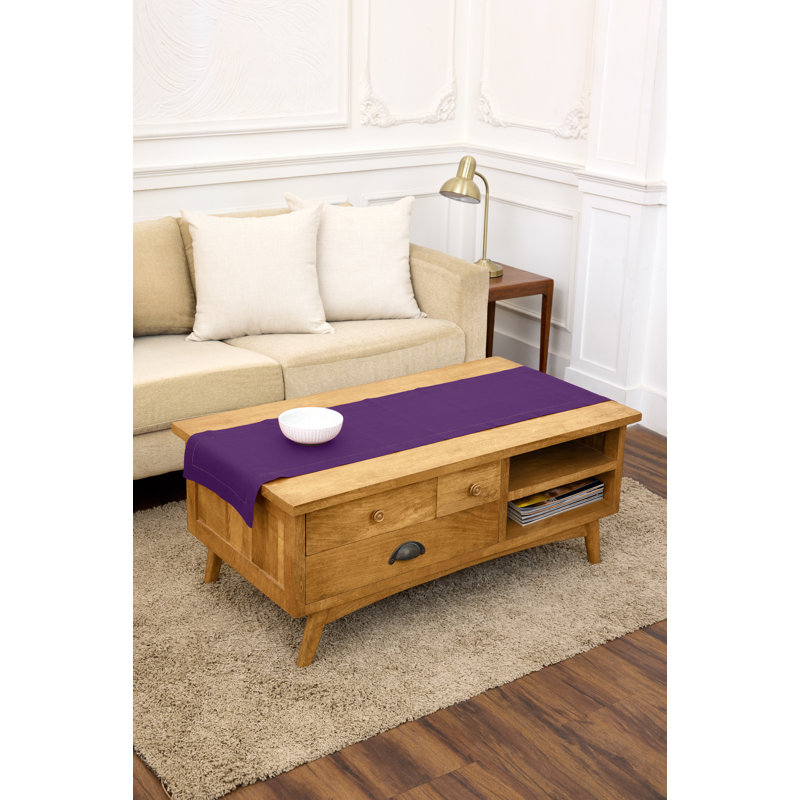 100% Pure Linen Hemstitch Table Runner, 48" x 14", Purple, Solid Color