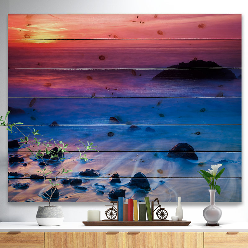 « brillante couleur rocky coast coast »-impression, H 30 po x l 40 po x P 1,5 po, Bois