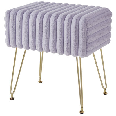 Smelser Modern Striped Faux Fur Vanity Stool with Metal Legs, Makeup Ottoman & Footrest for Bedroom