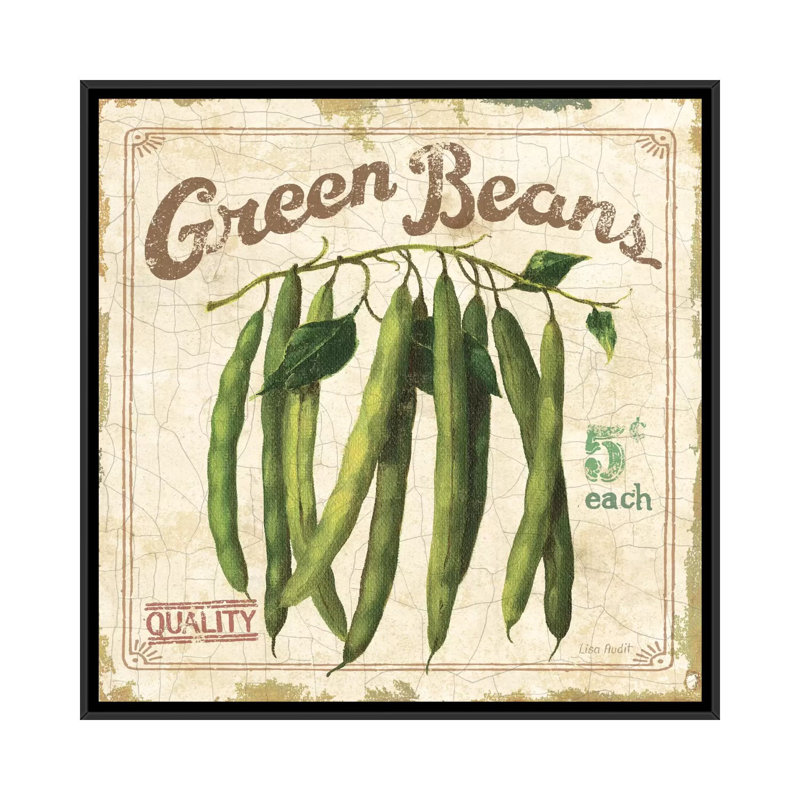 «Green Beans (On Special II)» par Lisa Audit, affiche vintage sur toile, H 18 po x l 18 po x P 1,5 po, Toile avec cadre noir