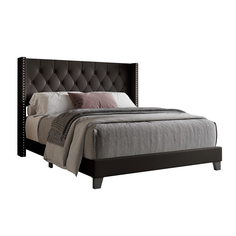 Aireanna Vegan Leather Wingback Bed, Brown, Queen