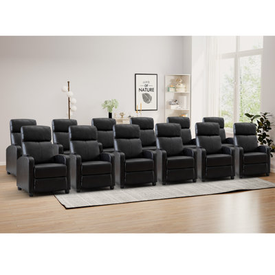 25.6" Wide Modern Soft Breathable Faux Leather Massage Home Theater Individual Seat with Remote Control by Latitude Run