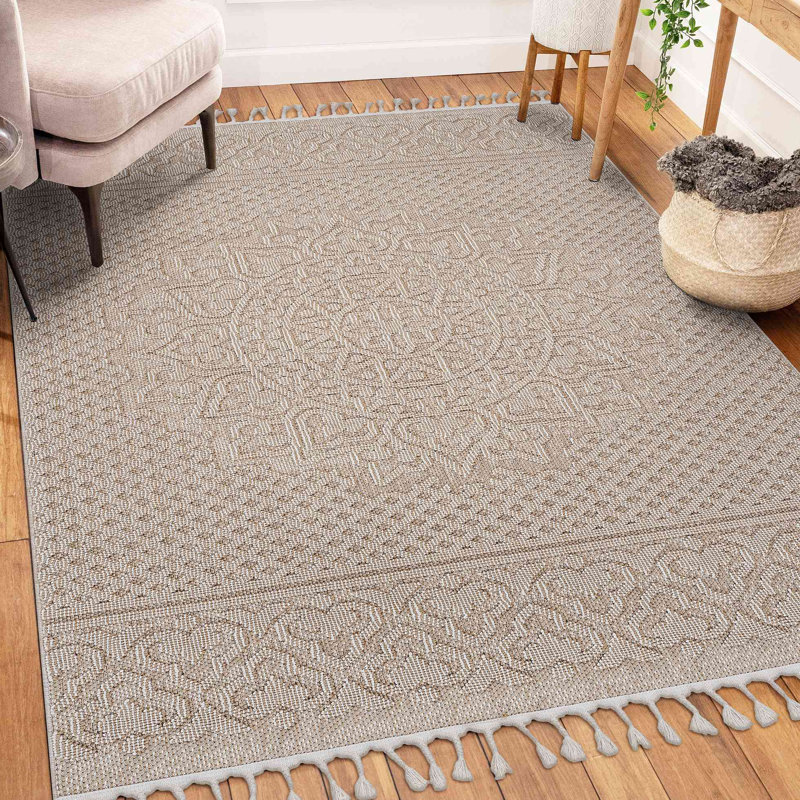 Collection Medallion Indoor/Outdoor Area Rug, Beige, Rectangle 6'7" x 7'9"
