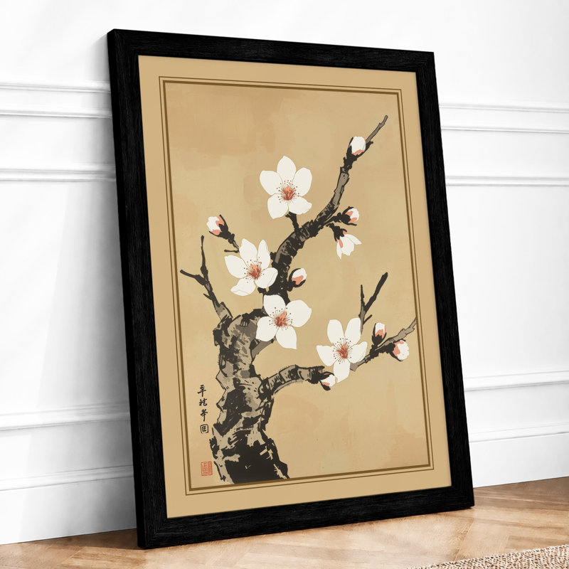 Blossoms on Branch Japandi - Framed Print, A2 - 59.4 x 42.0 cm, Black