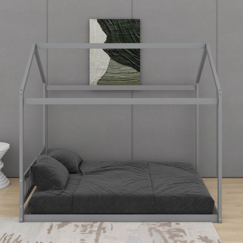 Grand lit en bois avec tête de lit, Gris