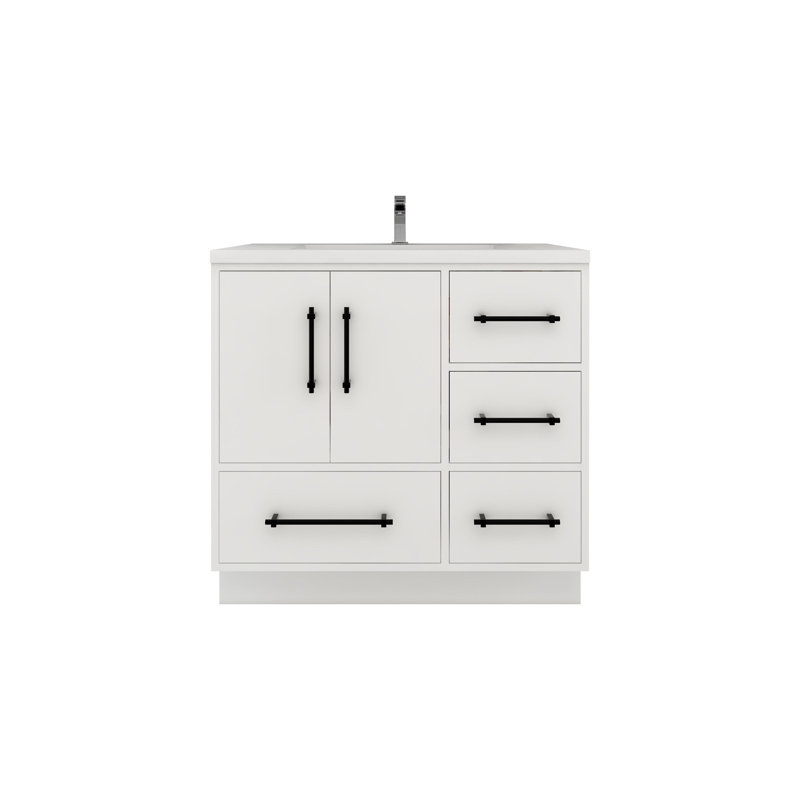 Meuble-lavabo simple 35,4 po avec dessus Victoria, Blanc lustré