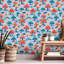 Papier de contact à peler et coller avec des arbres stylisés colorés sans soudure, orange et bleu, auto-adhésif et amovible 24 po x 118 po (60 x 300 cm)