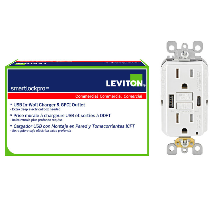 Leviton 15A GFCI USB Type A/C In White - Wayfair Canada