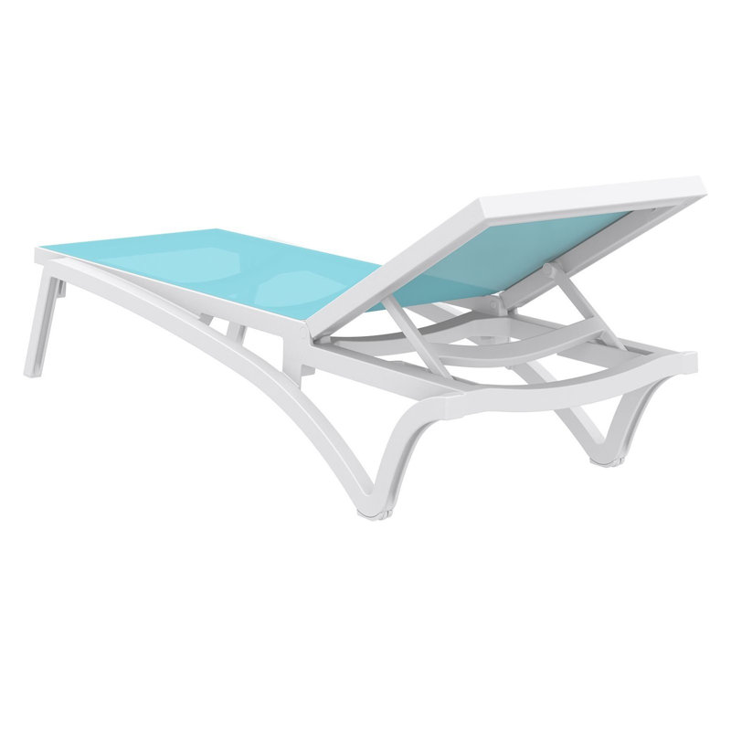 Chaise longue inclinable simple de 76 po de longueur Estas, Blanc / turquoise