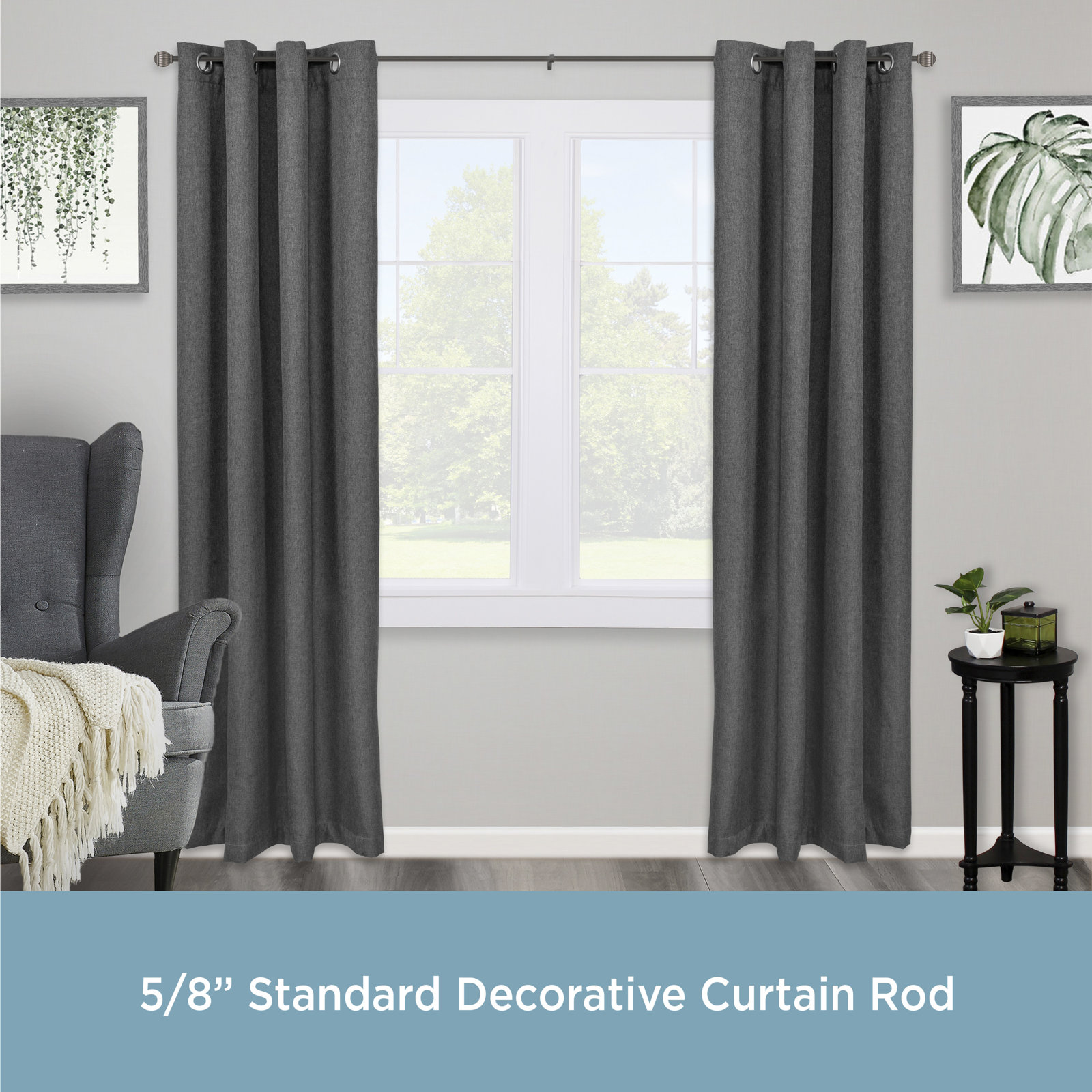 Lowri Beckett Standard Curtain Rod, Pewter, 48" - 86"