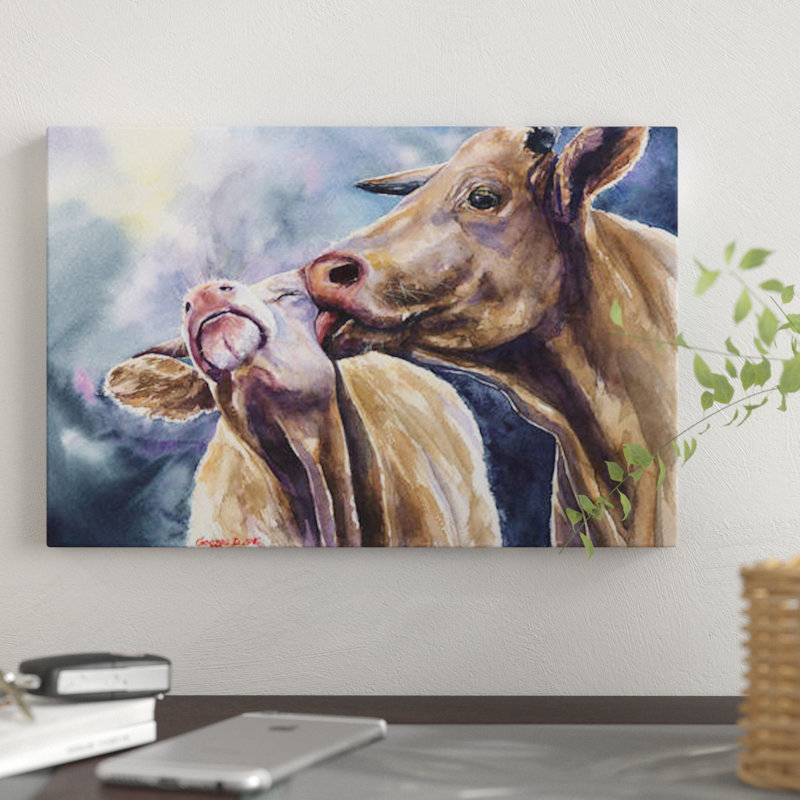 Cows par George Dyachenko - reproduction d'art sur toile, H 40 po x l 60 po x P 1,5 po, Toile tendue, Pas de tapis