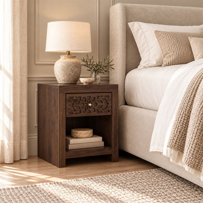 Lukasik 1 Drawer Nightstand, Royal Walnut