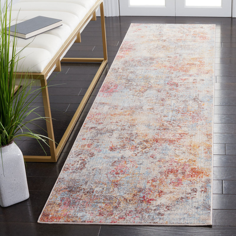 Tapis abstrait gris / orange, Tapis de couloir 2 pi 2 po x 8 pi