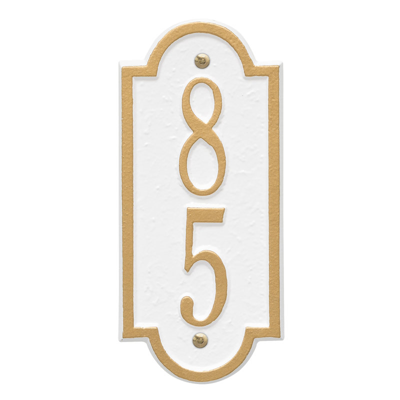 Mini plaque d'adresse murale personnalisée sur 2 lignes Hagen, Blanc / doré