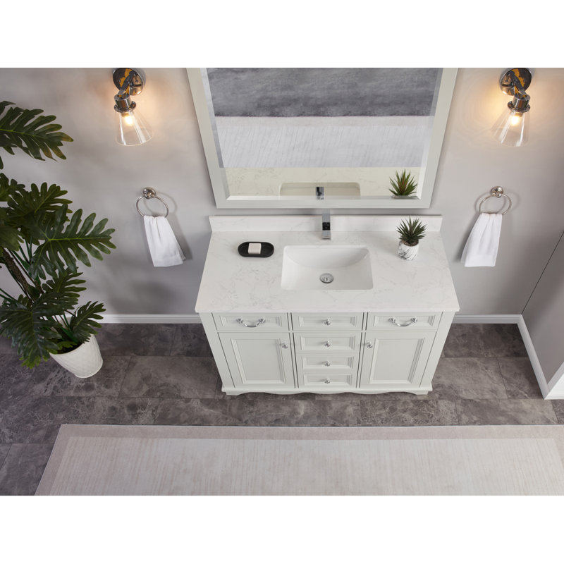 48" Cadet Finish Solid Wood Sink Vanity  With 1' Artificial Stone Top, Silver Strand