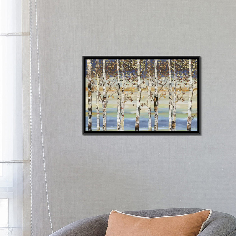Reproduction d’art, "Dark Birch III" par Allison Pearce, H 18 po x l 26 po x P 1,5 po, Toile avec cadre noir, Pas de tapis