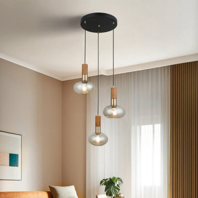 Elegant Chandelier with Metal Body, Antique Lacquer Finish | Adjustable Height 13.8 - 69.3 inches | Ø7.5 inches Glass Cap, Base Plate 13.8 x 13.8 x 1.2 inches | 3 x E27 Socket, Max 40W | Stylish Lighting for Home & Office