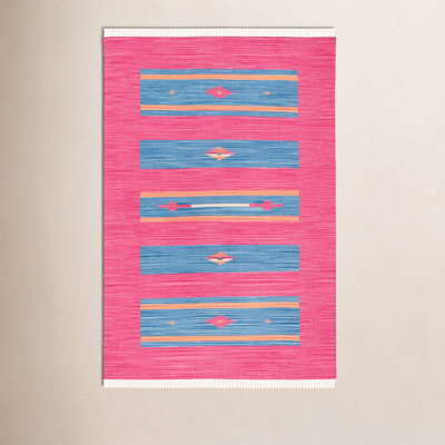 Danely Pink Blue Yellow Flatweave Cotton Rug