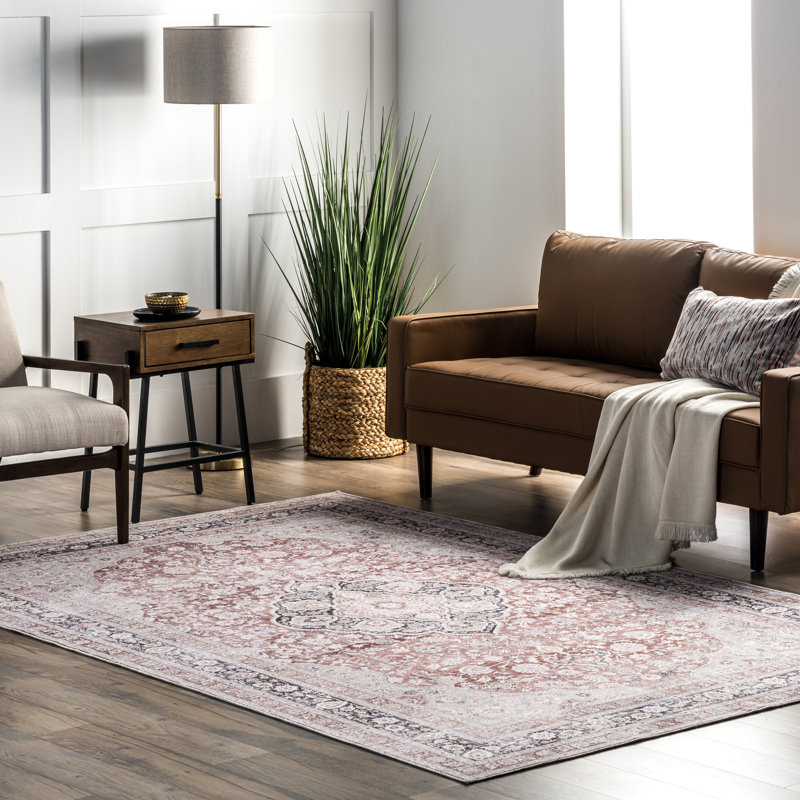Machine Washable Beige Area Rug, Rectangle 4' x 6'