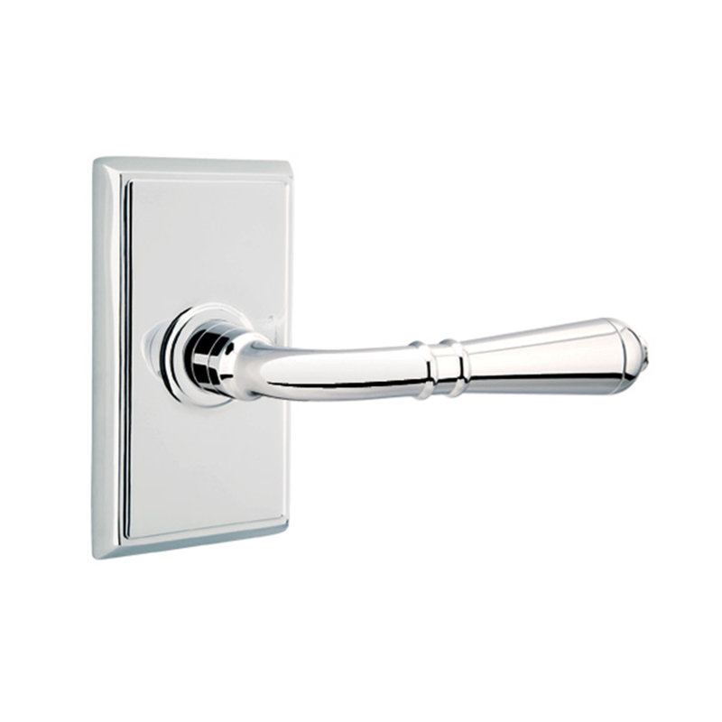 Turino Round Door Lever with Rectangle Rosette, Bright Chrome, Right