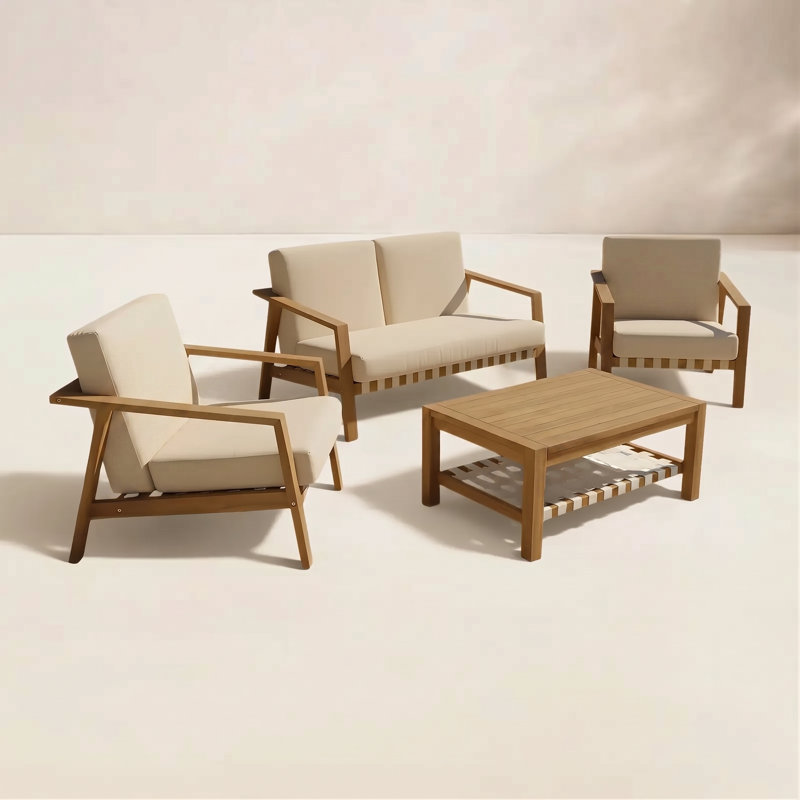 Ensemble de conversation d'extérieur en teck pour 4 personnes Nantucket Labannah