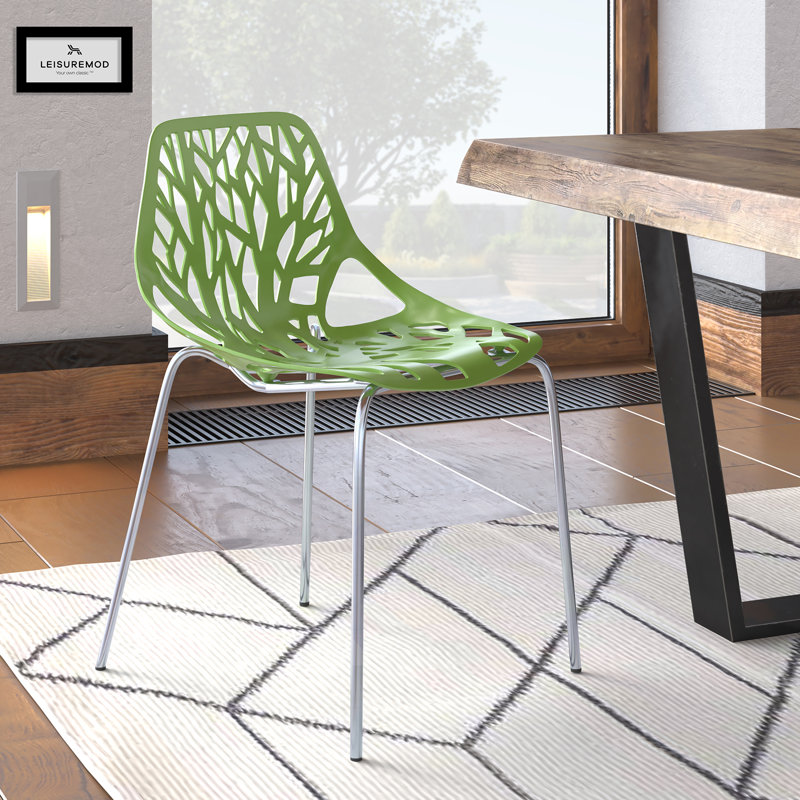 Chaises d'appoint empilables avec dossier à découpes florales et pieds en acier inoxydable - sièges de cuisine, de restaurant ou de banquet modernes