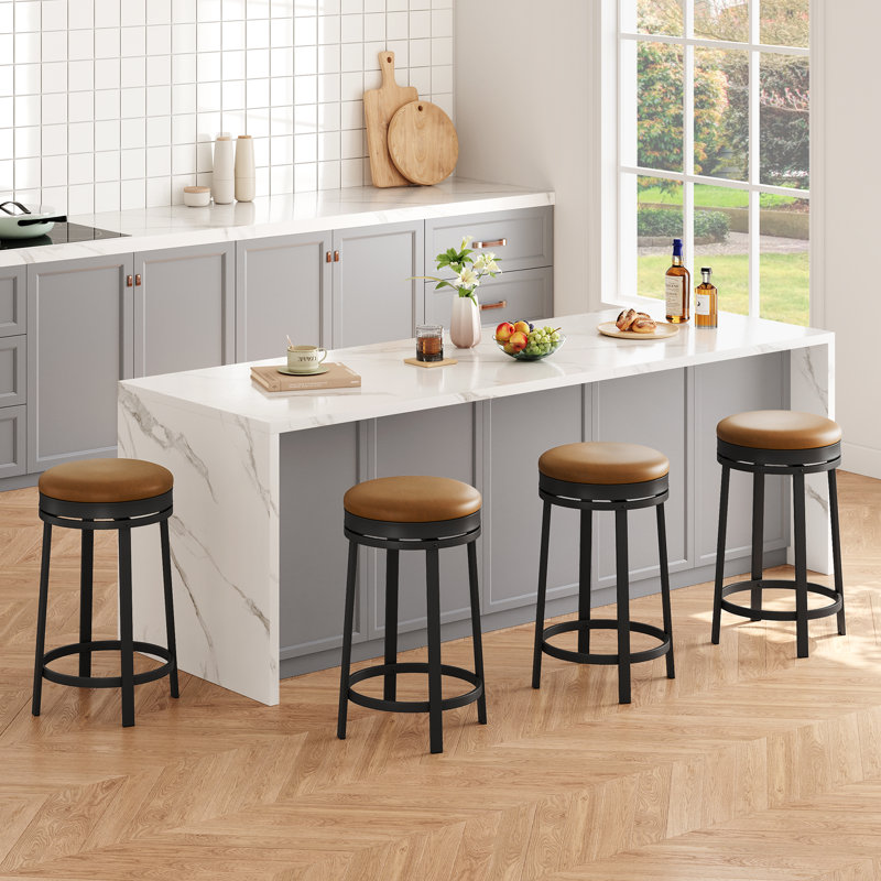 Swivel Counter Stool with Metal Frame, Brown, 4
