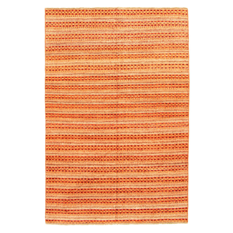 Tapis orange / rouge en laine noué à la main