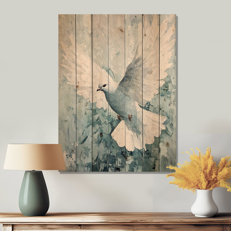 Dove Wings, oiseau mural - décoration murale moderne en bois sur bois de pin naturel, H 40 po x l 30 po