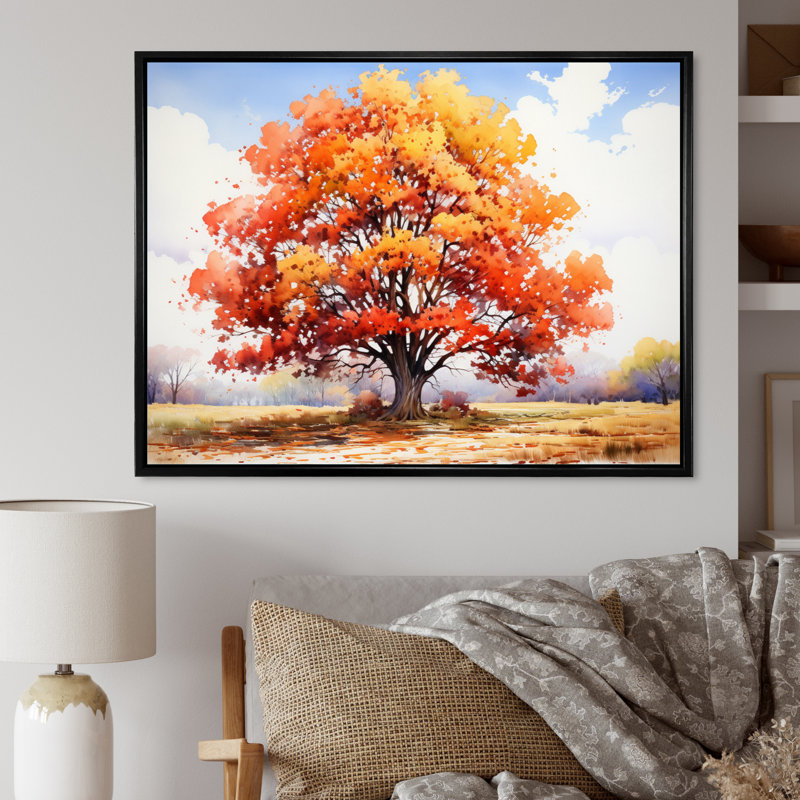 «Red Oak Tree Golden Canopy II», reproduction sur toile, H 12 po x l 20 po x P 1 po, Cadre flottant noir
