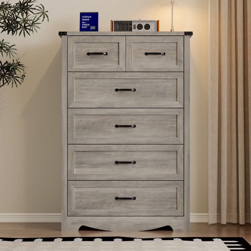 6-Drawer Dresser, 46" Tall Wood Chest of Drawers with Deep Storage, Modern TV Stand & Storage Organizer with Metal Handles for Bedroom & Living Room