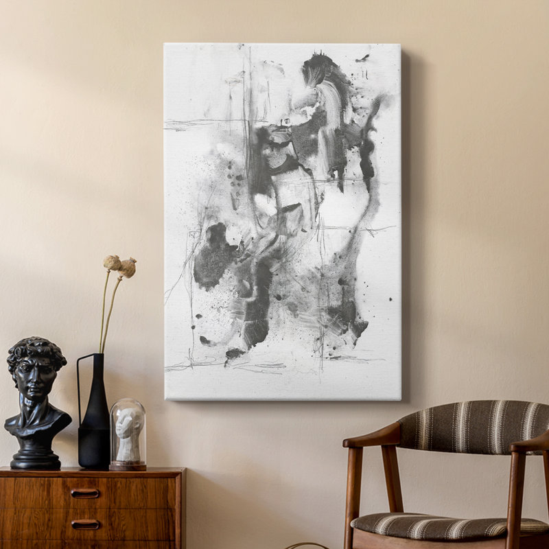 Graphite Abstract I -Custom Wrapped Gallery Cavas, 18" H x 12" W