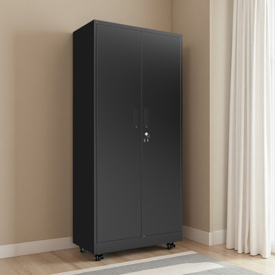 Rolling Metal Storage Locker Cabinet With Lockable Doors - 71" Freestanding Steel Wardrobe For Home, Office, School, Employee, Gym & Fire Department