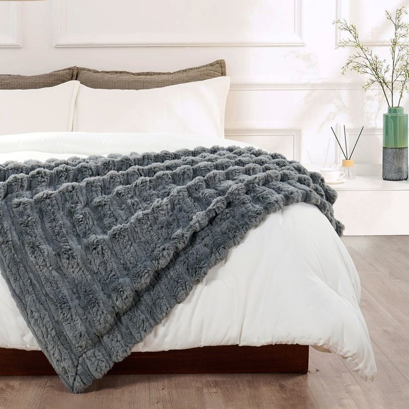 Jeté en fausse fourrure, Gris, L 60 po x L 70 po