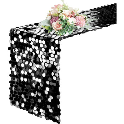 Chemin de table - noir - paillettes, de qualité supérieure, rectangle, paquet de 1, décor d'Halloween / Noël / mariage / fête d'anniversaire / banquet