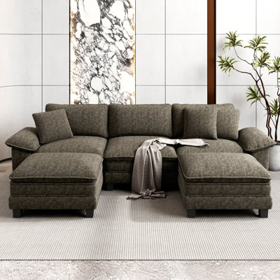 124" Modular Sectional Sofa with 2 Ottomans, Oversized U-Shaped Deep Seat Couch with Wide Removable Armrests