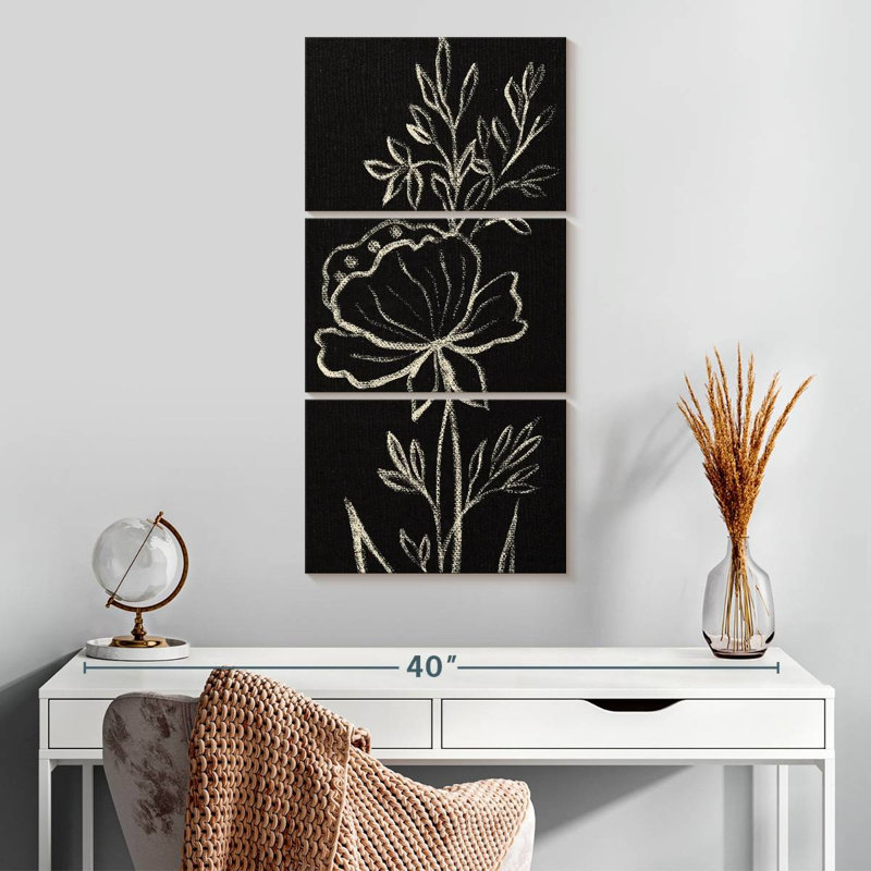 Motif floral noir, H 32 po x l 15 po