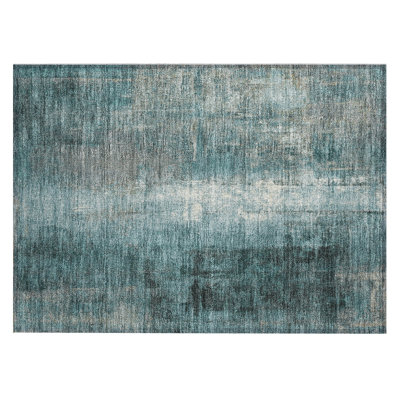 Machine Washable Indoor/Outdoor Xhevrie Teal Rug