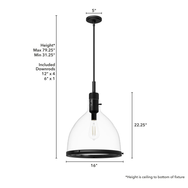 Van Nuys 1 Light Bell Pendant, 22.25" H x 16" W x 16" D, Matte Black