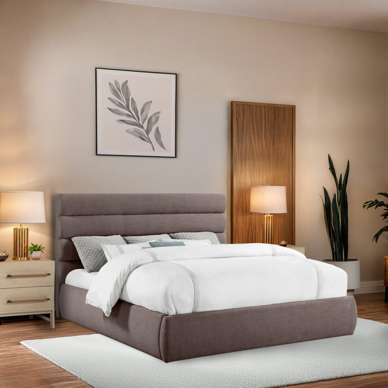 Lit en tissu Adam, Brown Linen Textured Fabric, Très grand