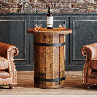 Table de bout ronde, table d'appoint industrielle avec base robuste, table de chevet de 19,7 po pour les petits espaces, salon, chambre à coucher (brun rustique)
