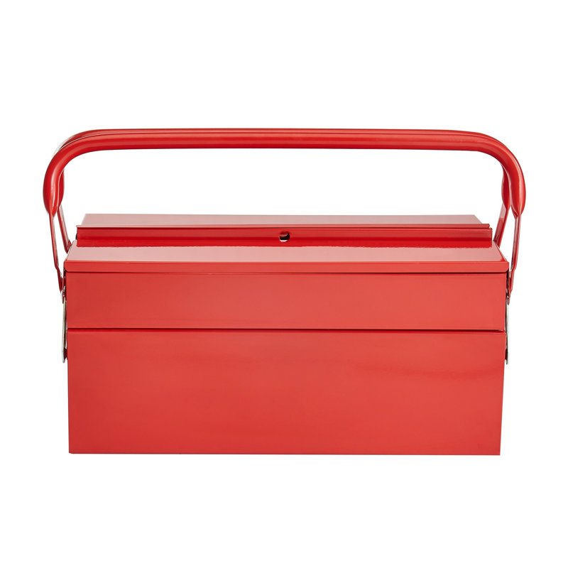Boîte à outils en porte-à-faux en acier rouge de 14 pouces avec organisateur à 3 plateaux et poignées doubles - Rangement portatif robuste