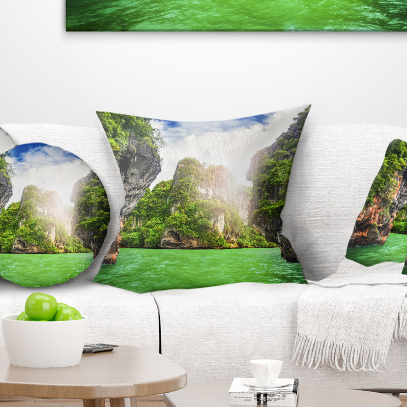 Printed Cave Rocks on Railay Beach Pillow, 16" x 16", Throw Pillow