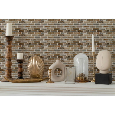 Rustic Stacked Stone Beige Gray Brick Wallpaper